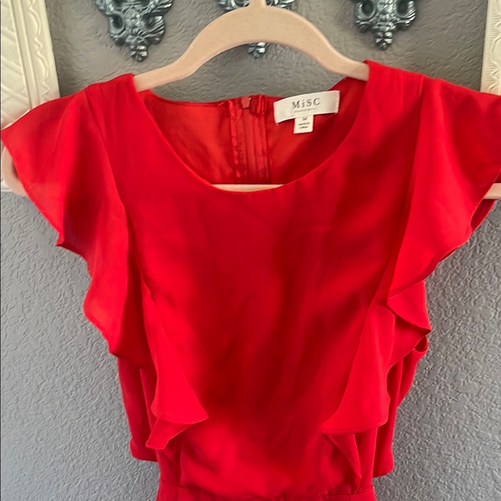 Red Ruffled Front Open BackMidi Sundress - Picture 2 of 7
